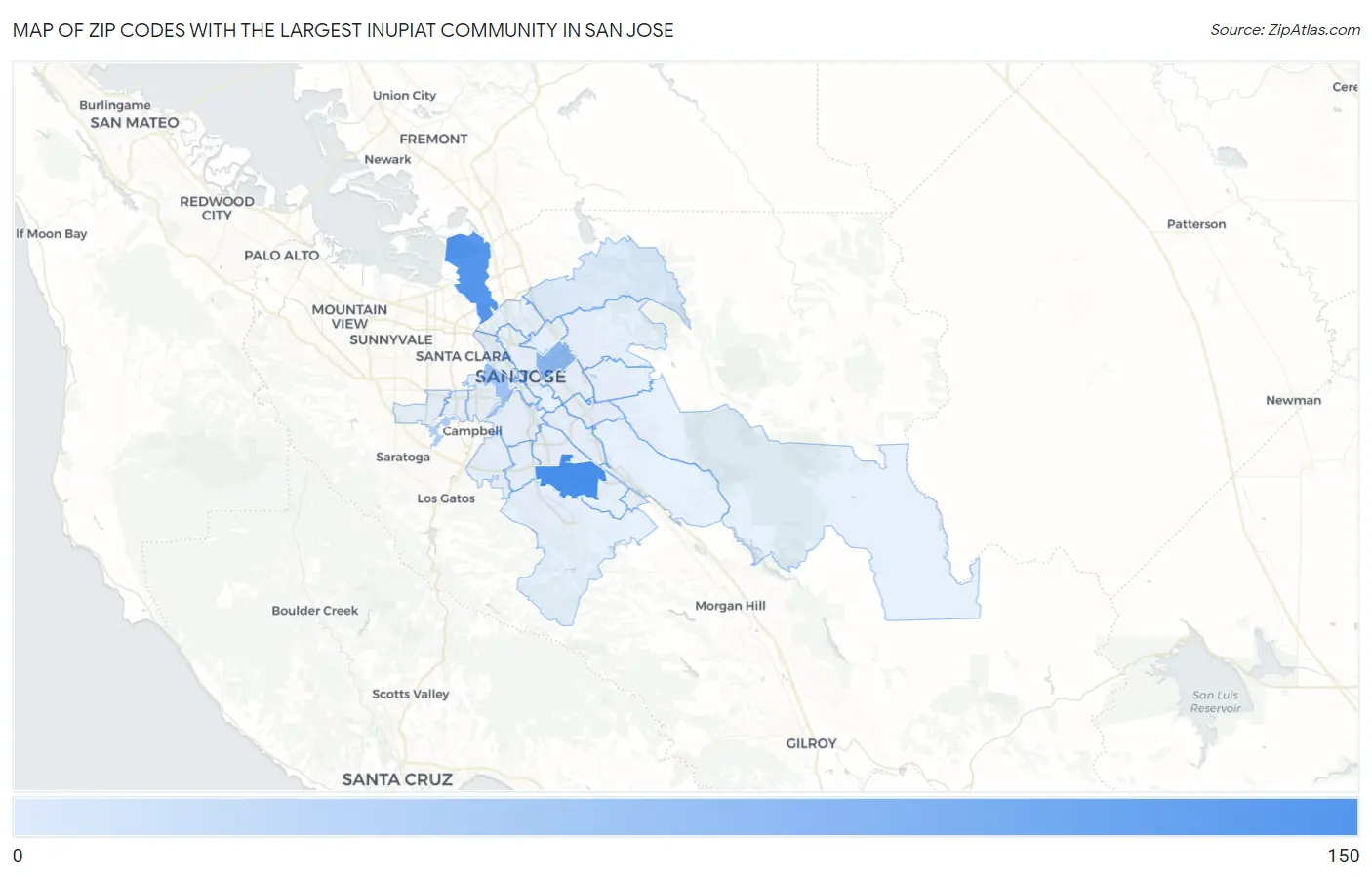 Zip Codes with the Largest Inupiat Community in San Jose Map