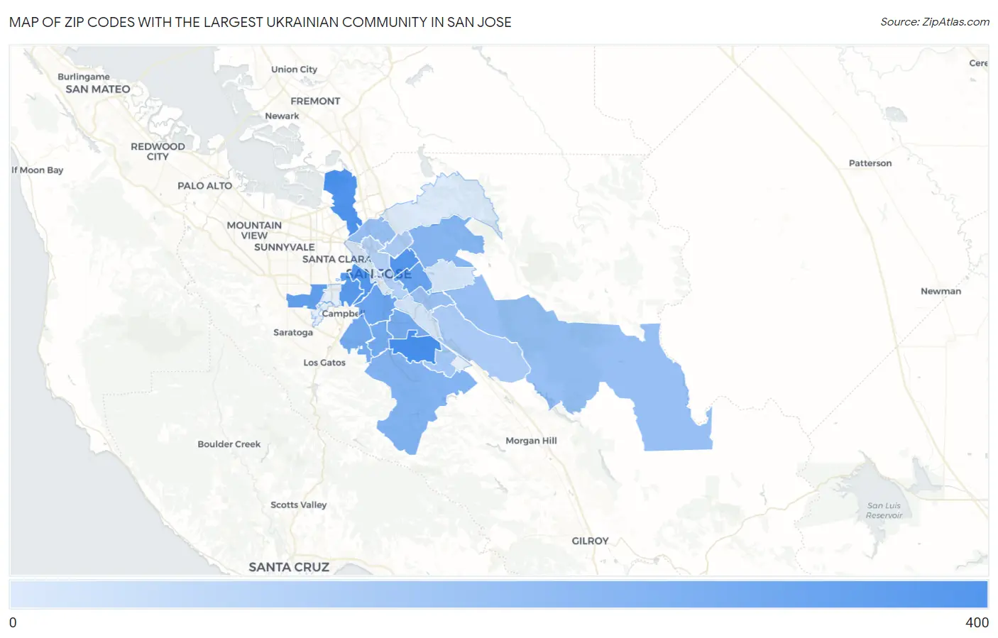 Zip Codes with the Largest Ukrainian Community in San Jose Map