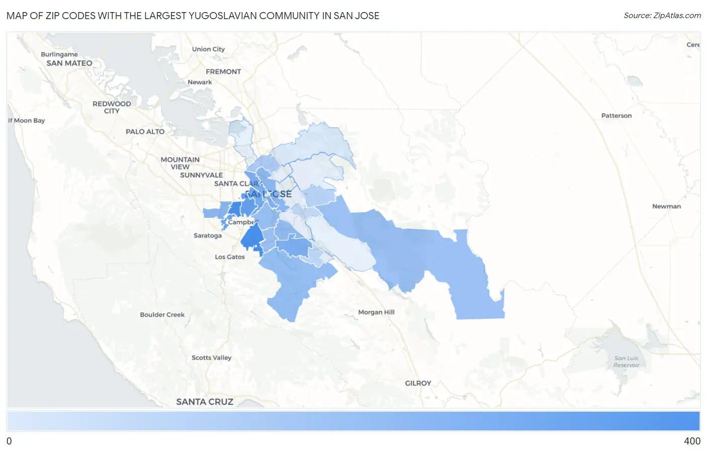 Zip Codes with the Largest Yugoslavian Community in San Jose Map