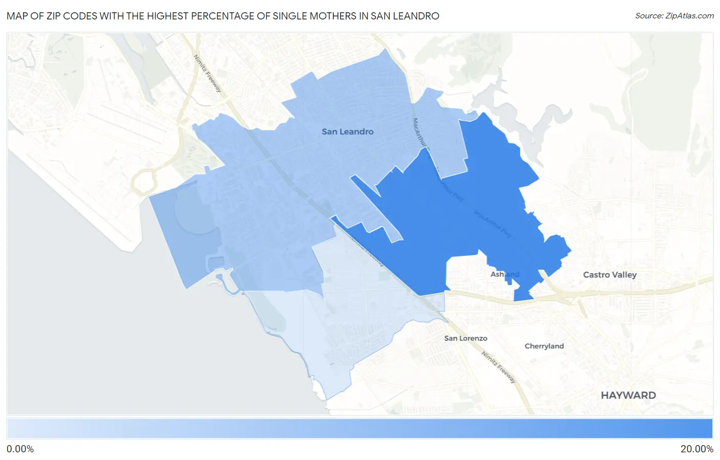 Zip Codes with the Highest Percentage of Single Mothers in San Leandro Map