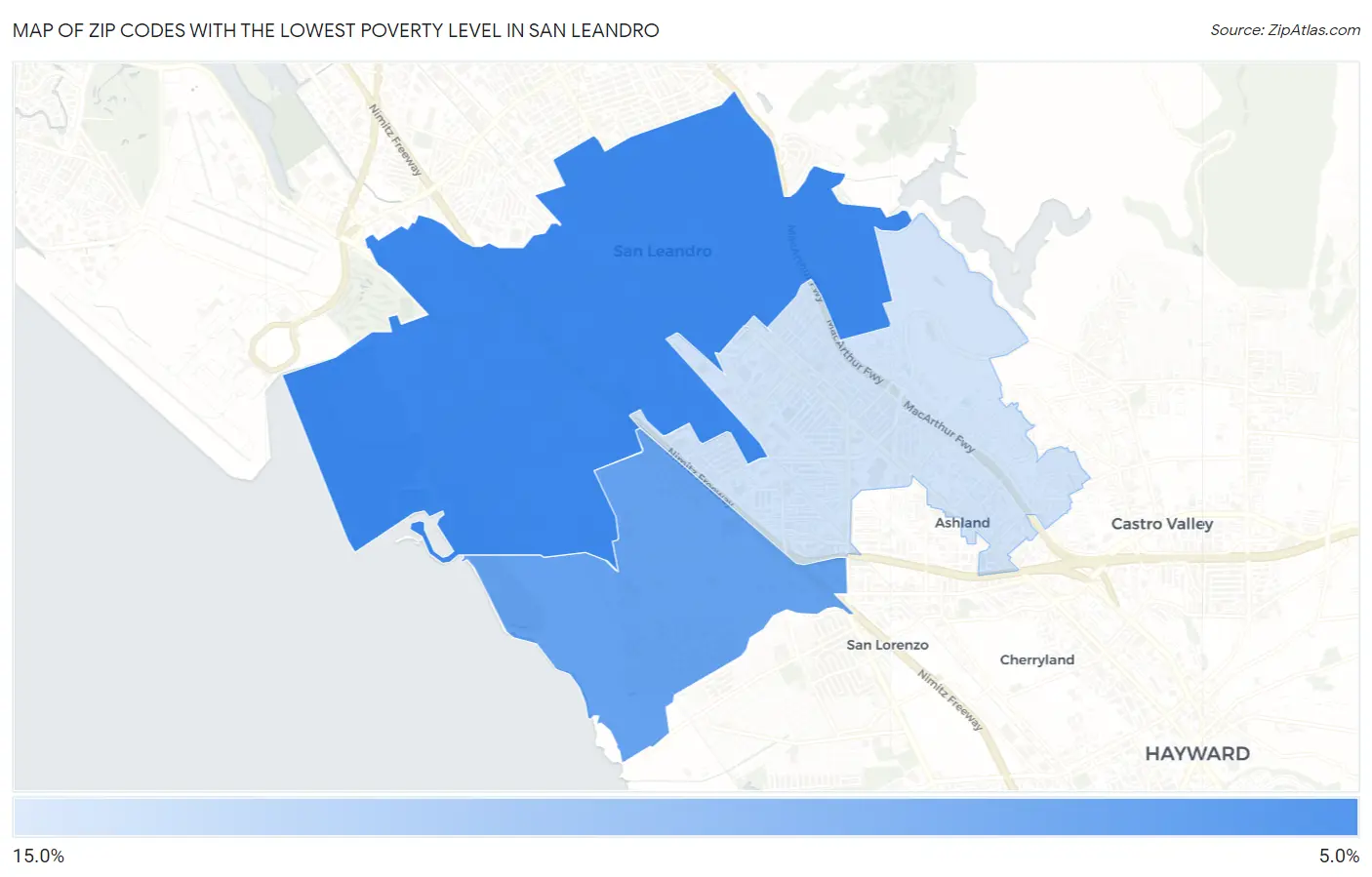 Zip Codes with the Lowest Poverty Level in San Leandro Map