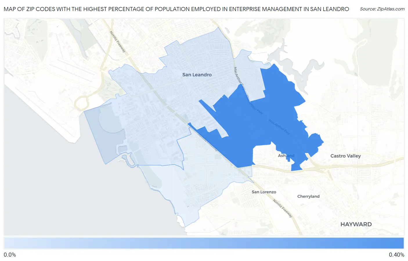 Zip Codes with the Highest Percentage of Population Employed in Enterprise Management in San Leandro Map