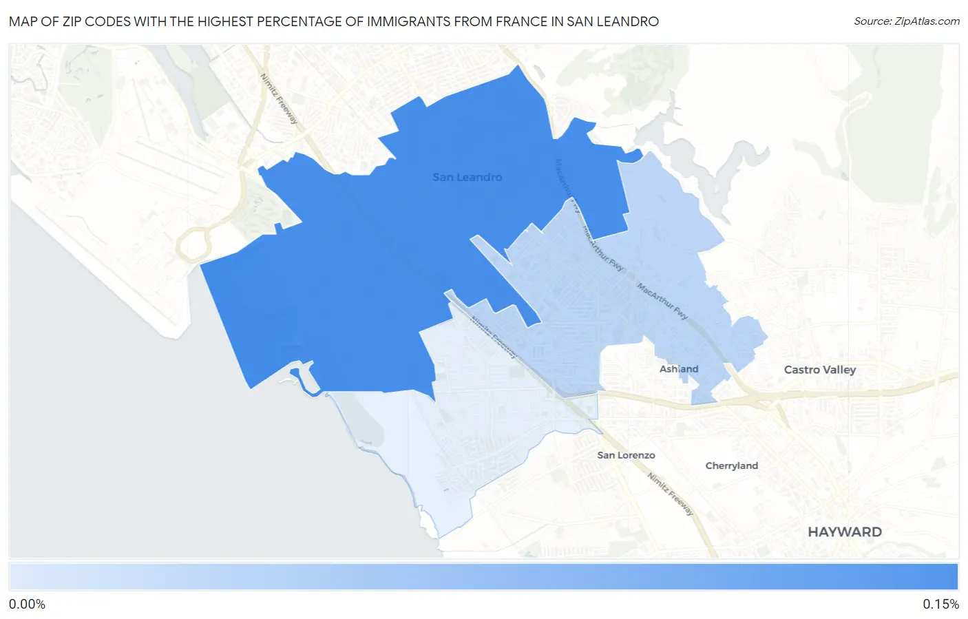Zip Codes with the Highest Percentage of Immigrants from France in San Leandro Map