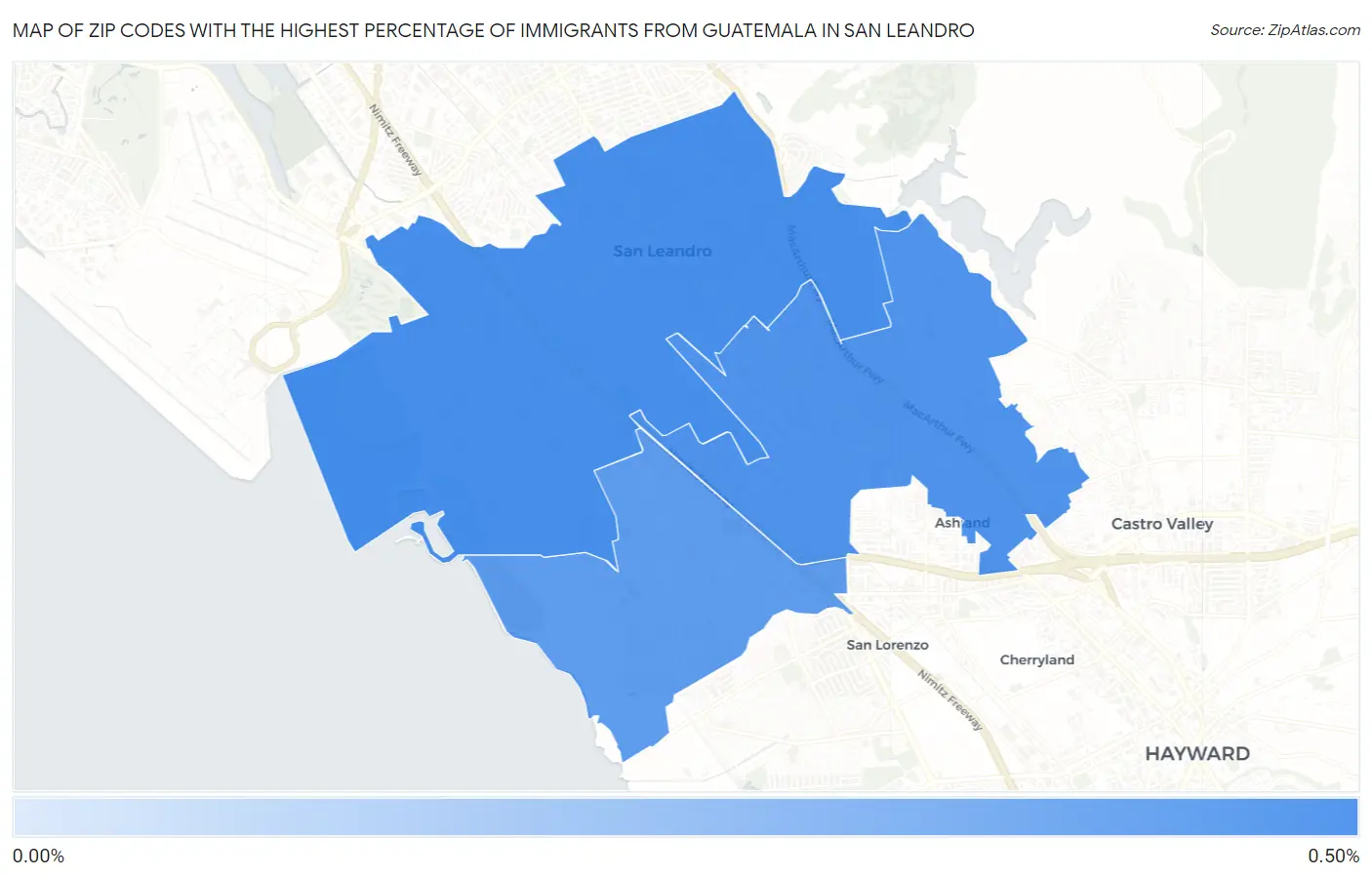 Zip Codes with the Highest Percentage of Immigrants from Guatemala in San Leandro Map