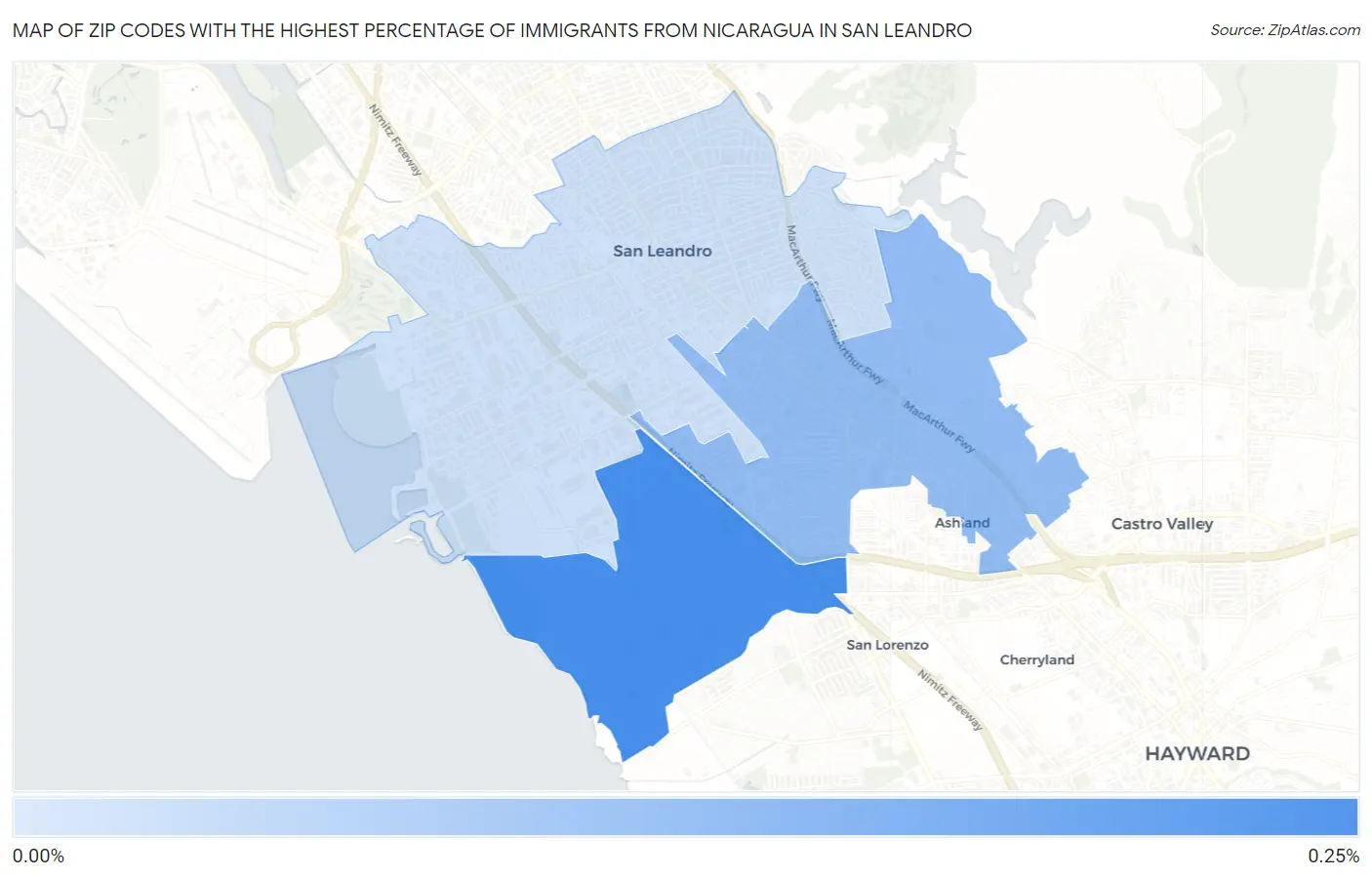 Zip Codes with the Highest Percentage of Immigrants from Nicaragua in San Leandro Map