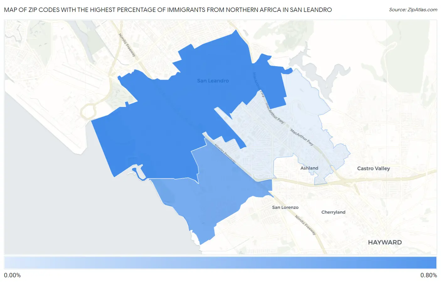 Zip Codes with the Highest Percentage of Immigrants from Northern Africa in San Leandro Map