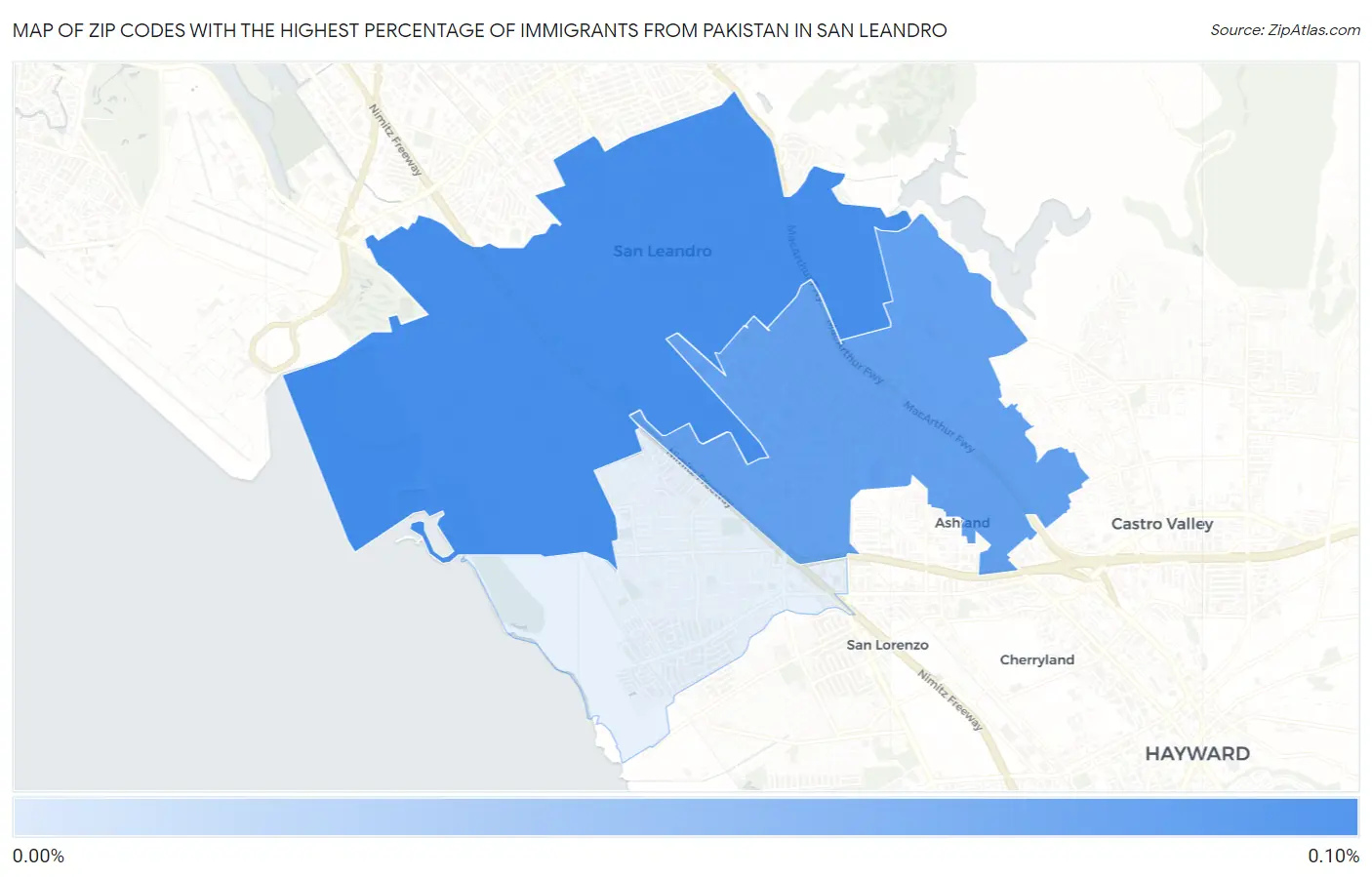 Zip Codes with the Highest Percentage of Immigrants from Pakistan in San Leandro Map