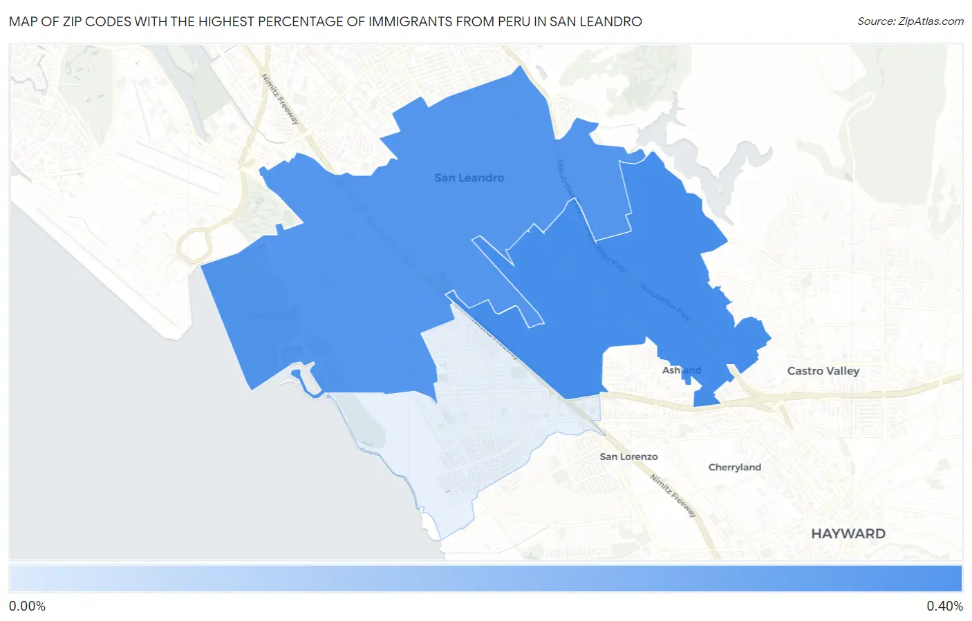 Zip Codes with the Highest Percentage of Immigrants from Peru in San Leandro Map