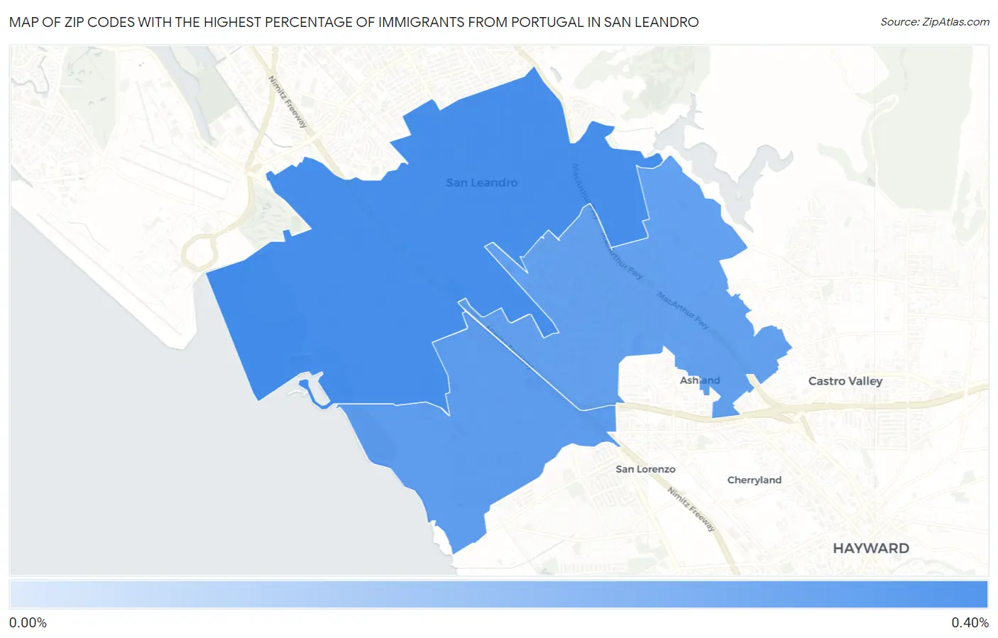 Zip Codes with the Highest Percentage of Immigrants from Portugal in San Leandro Map
