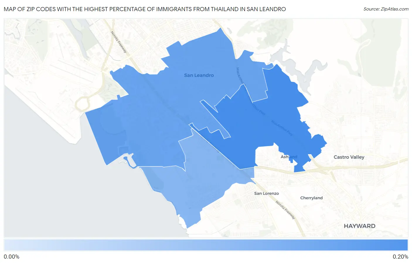 Zip Codes with the Highest Percentage of Immigrants from Thailand in San Leandro Map