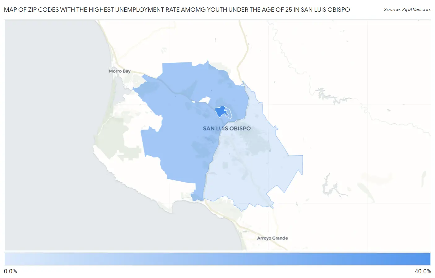 Zip Codes with the Highest Unemployment Rate Amomg Youth Under the Age of 25 in San Luis Obispo Map
