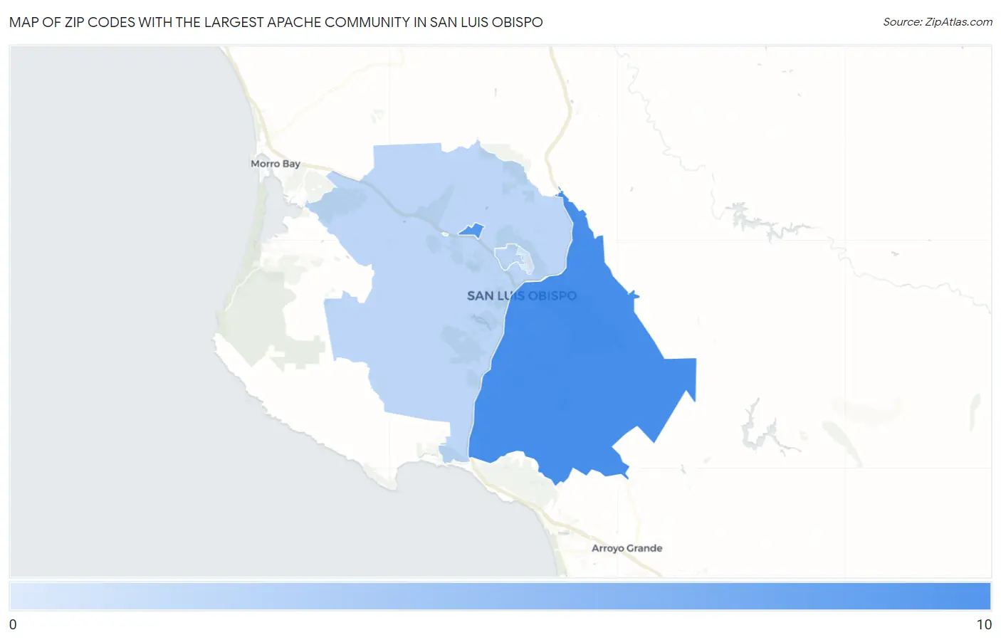 Zip Codes with the Largest Apache Community in San Luis Obispo Map