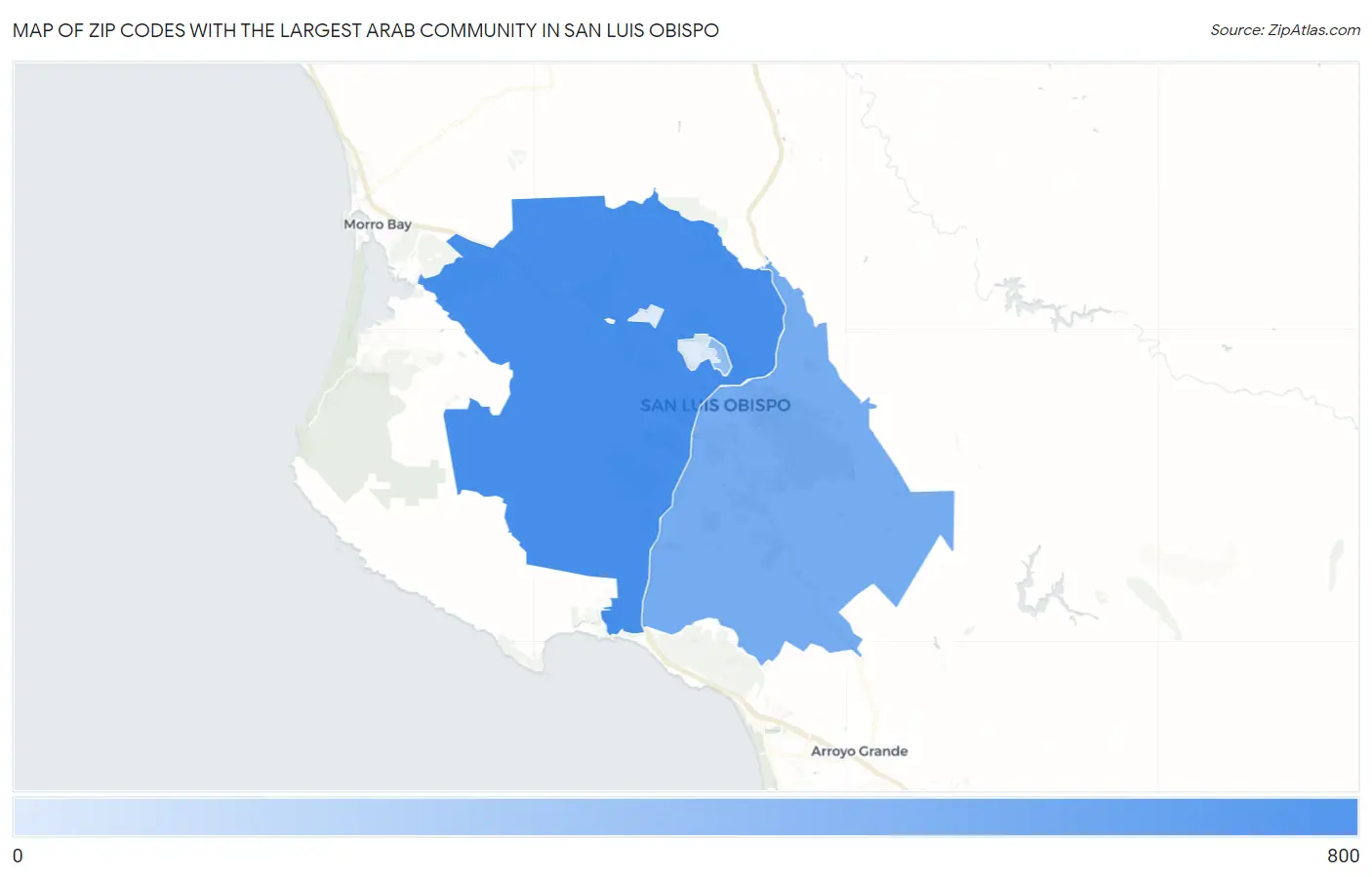 Zip Codes with the Largest Arab Community in San Luis Obispo Map