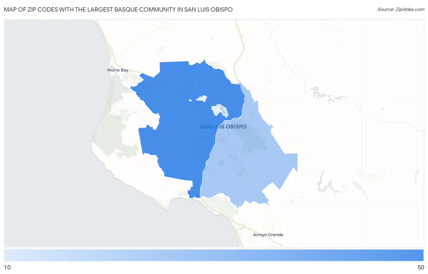 Zip Codes with the Largest Basque Community in San Luis Obispo Map