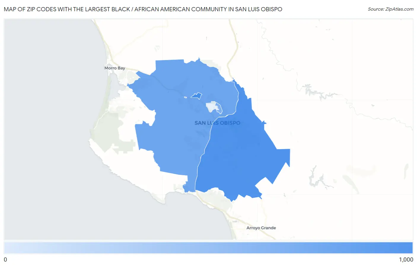 Zip Codes with the Largest Black / African American Community in San Luis Obispo Map