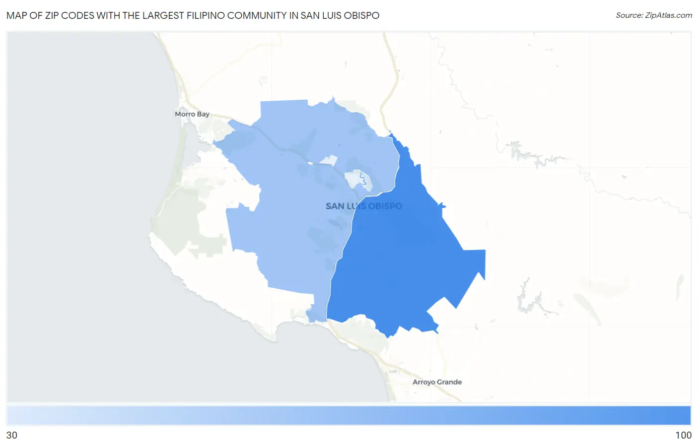 Zip Codes with the Largest Filipino Community in San Luis Obispo Map