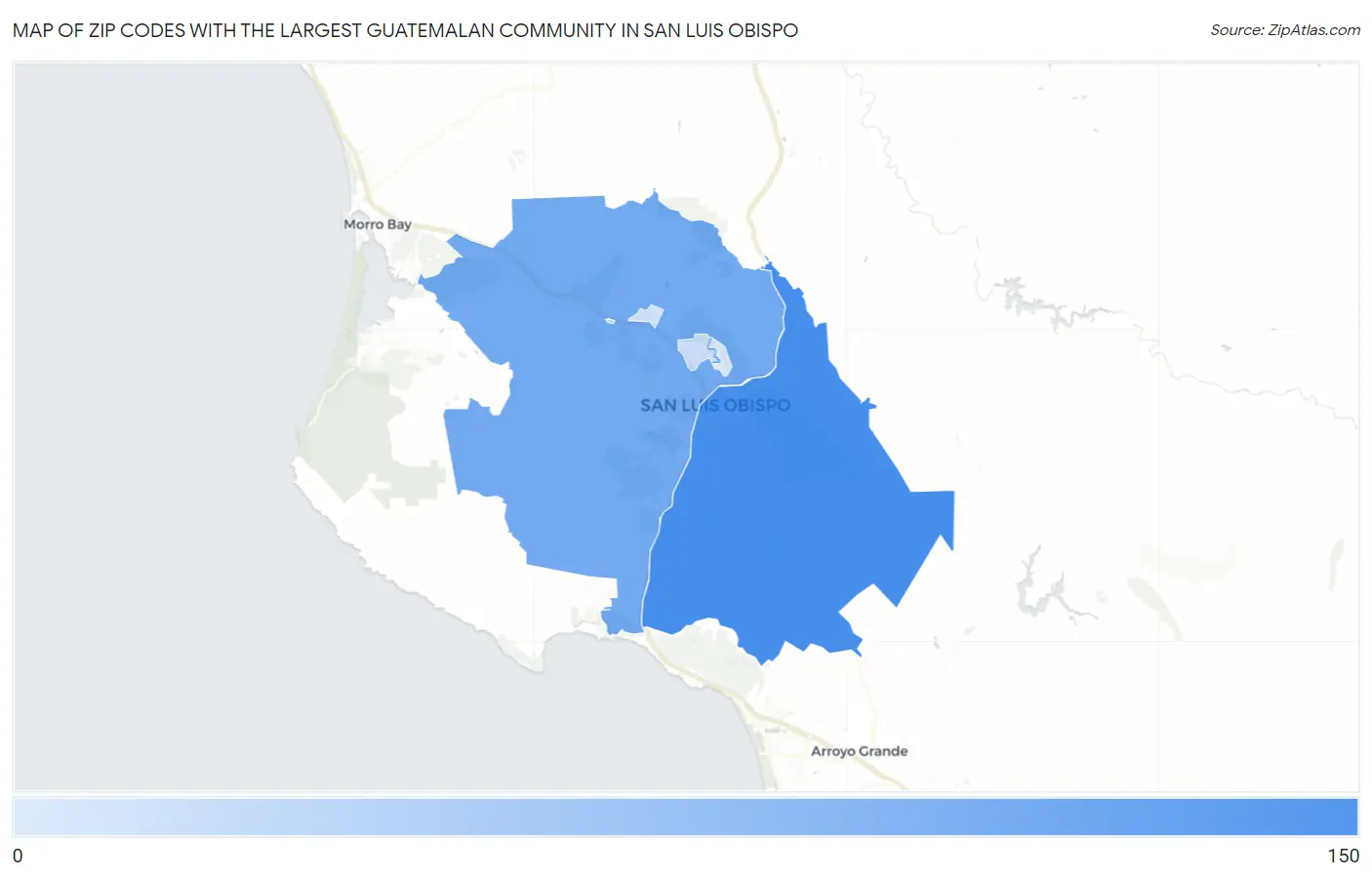 Zip Codes with the Largest Guatemalan Community in San Luis Obispo Map