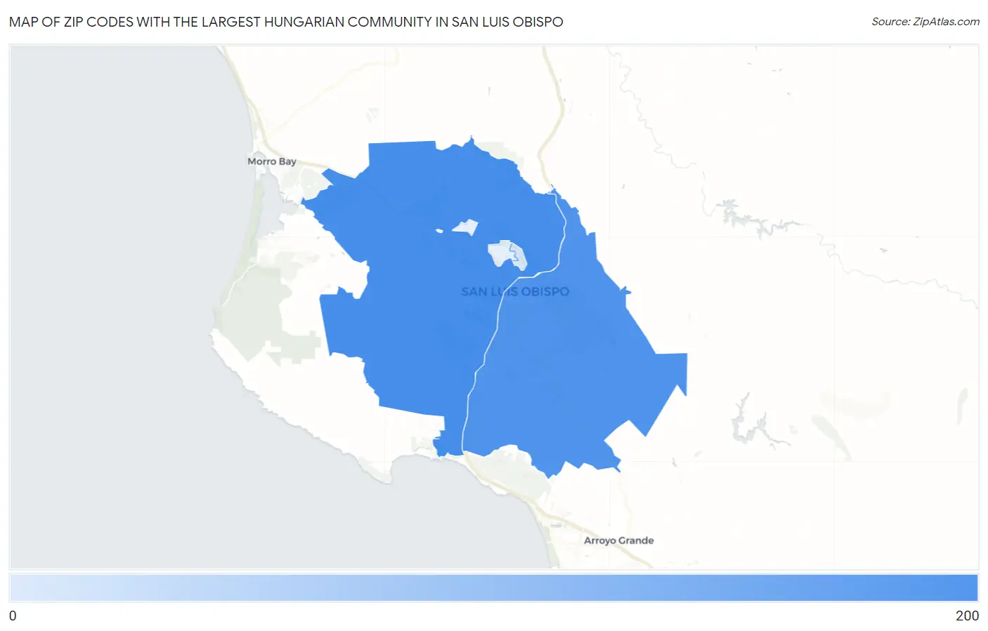 Zip Codes with the Largest Hungarian Community in San Luis Obispo Map