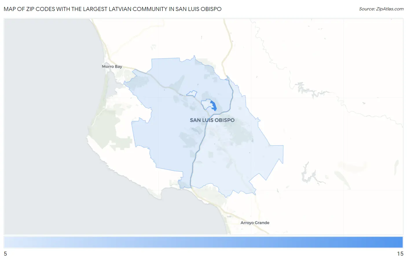 Zip Codes with the Largest Latvian Community in San Luis Obispo Map