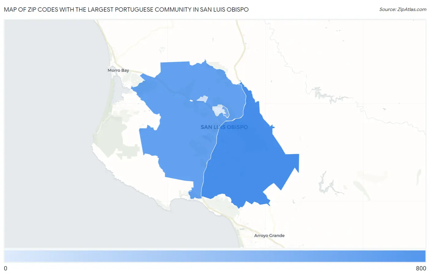 Zip Codes with the Largest Portuguese Community in San Luis Obispo Map