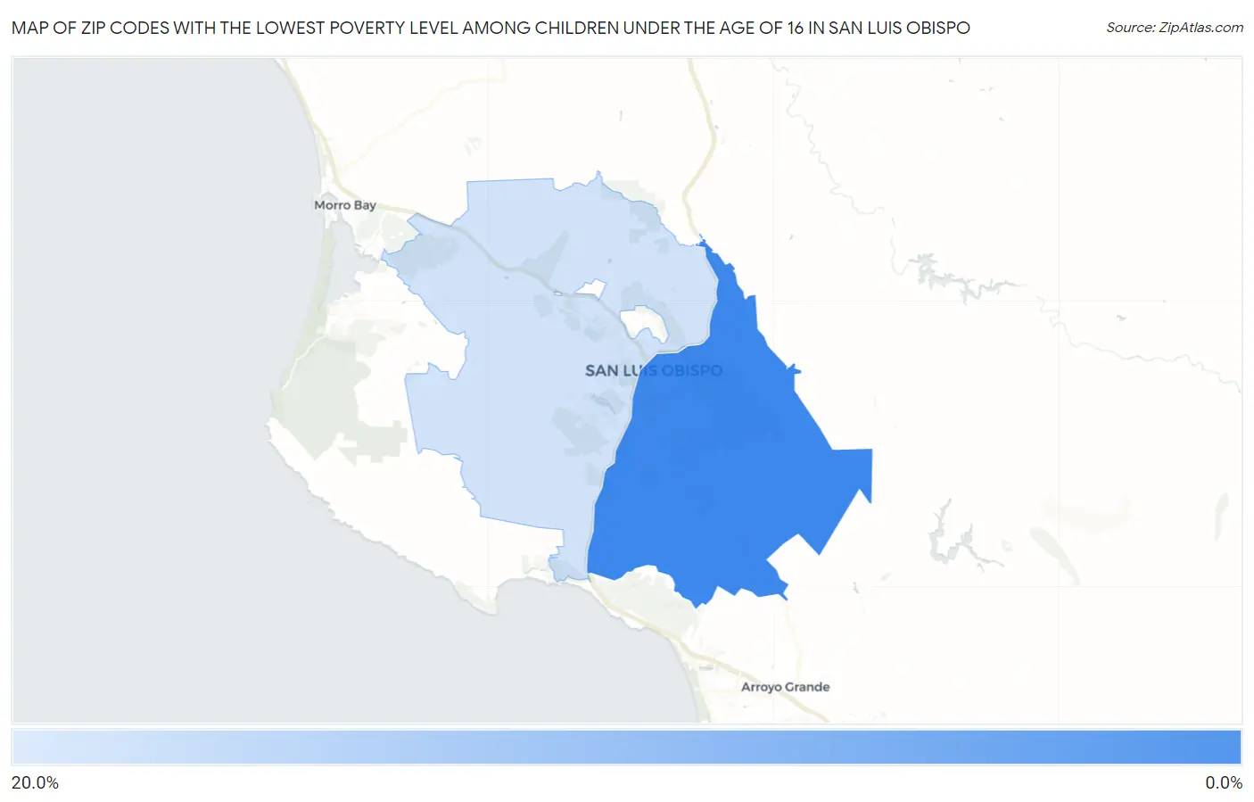 Zip Codes with the Lowest Poverty Level Among Children Under the Age of 16 in San Luis Obispo Map