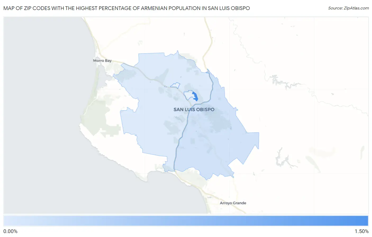Zip Codes with the Highest Percentage of Armenian Population in San Luis Obispo Map