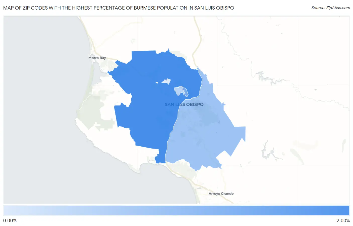 Zip Codes with the Highest Percentage of Burmese Population in San Luis Obispo Map