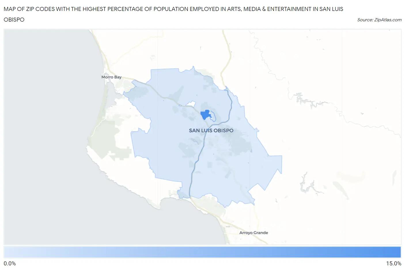 Zip Codes with the Highest Percentage of Population Employed in Arts, Media & Entertainment in San Luis Obispo Map