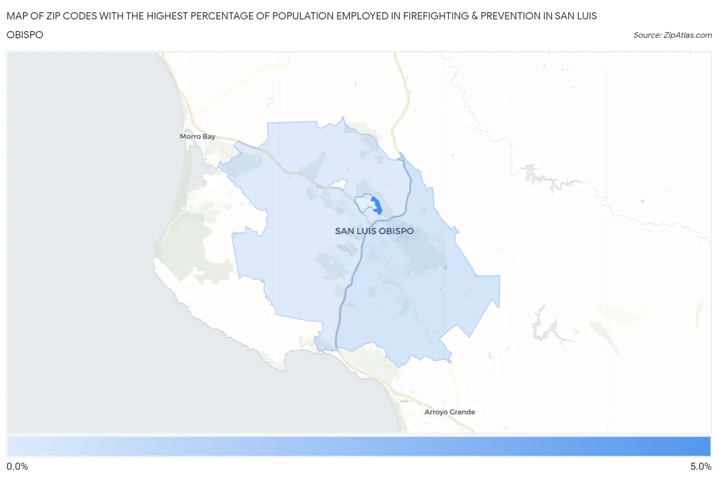 Zip Codes with the Highest Percentage of Population Employed in Firefighting & Prevention in San Luis Obispo Map