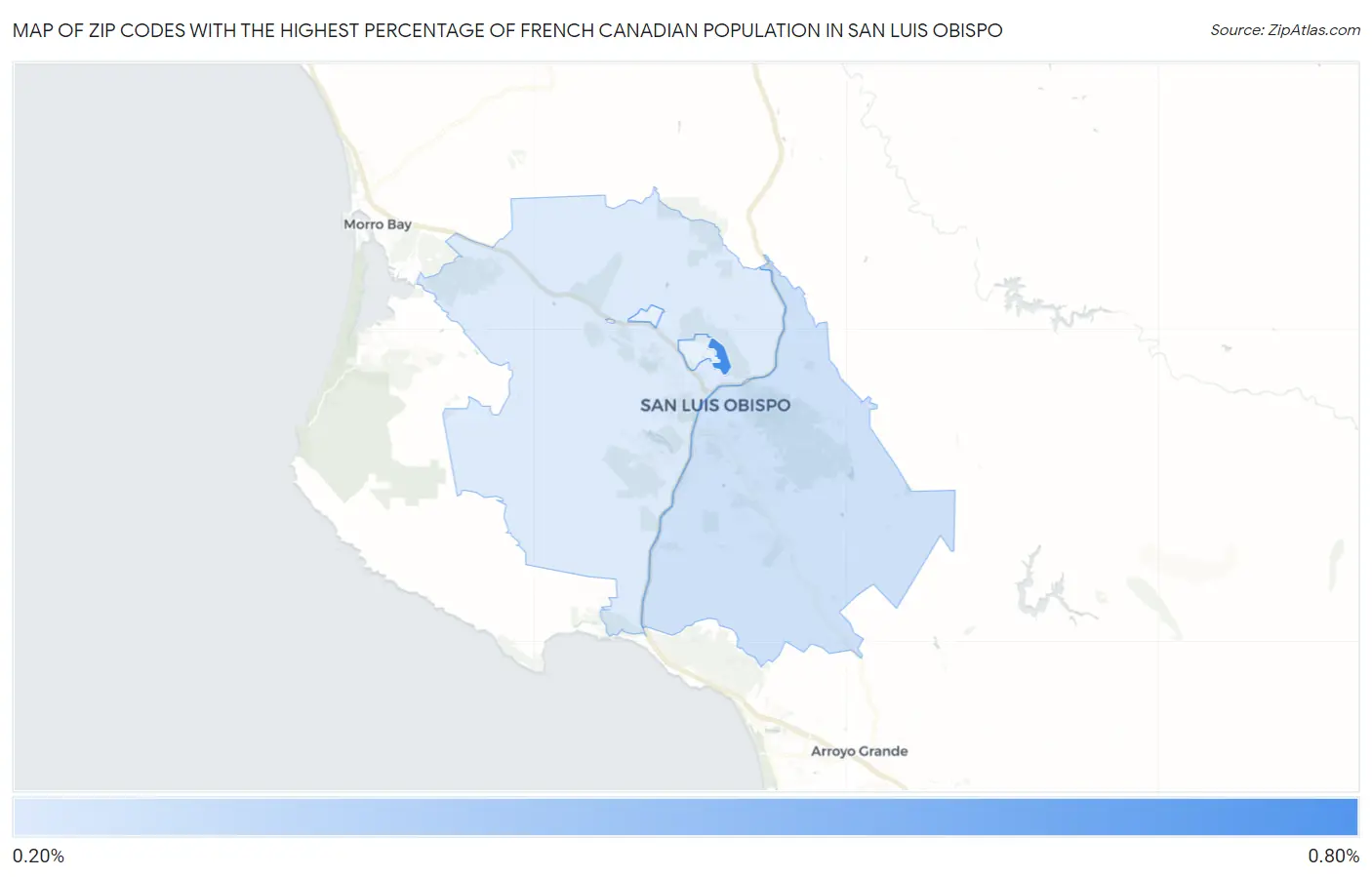 Zip Codes with the Highest Percentage of French Canadian Population in San Luis Obispo Map