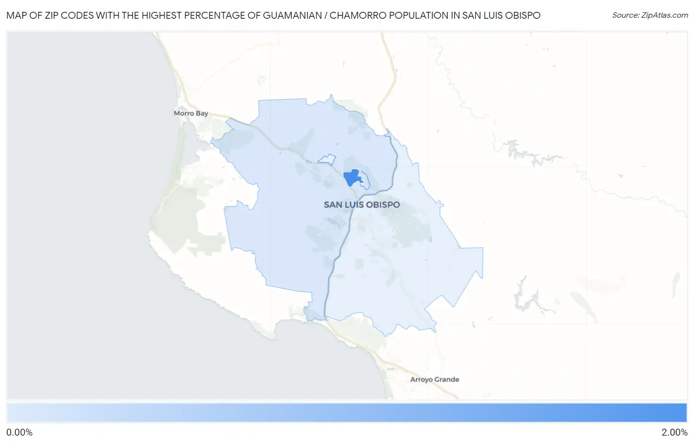 Zip Codes with the Highest Percentage of Guamanian / Chamorro Population in San Luis Obispo Map