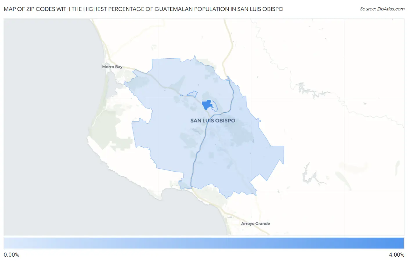 Zip Codes with the Highest Percentage of Guatemalan Population in San Luis Obispo Map