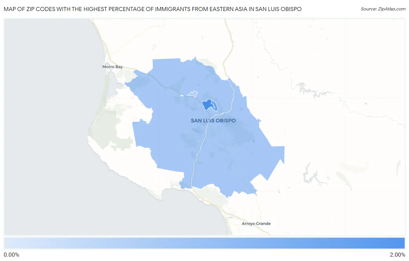 Zip Codes with the Highest Percentage of Immigrants from Eastern Asia in San Luis Obispo Map