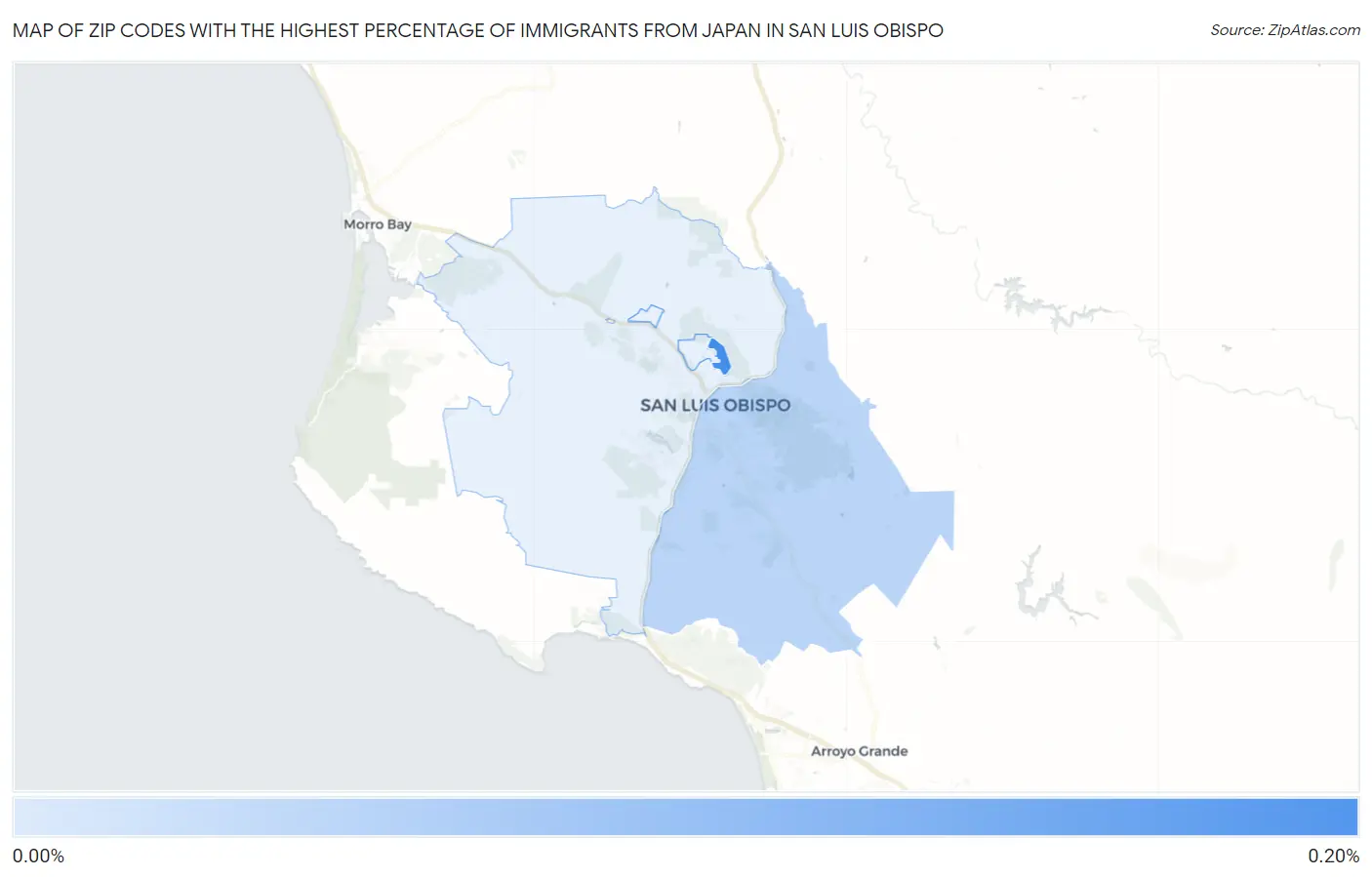 Zip Codes with the Highest Percentage of Immigrants from Japan in San Luis Obispo Map