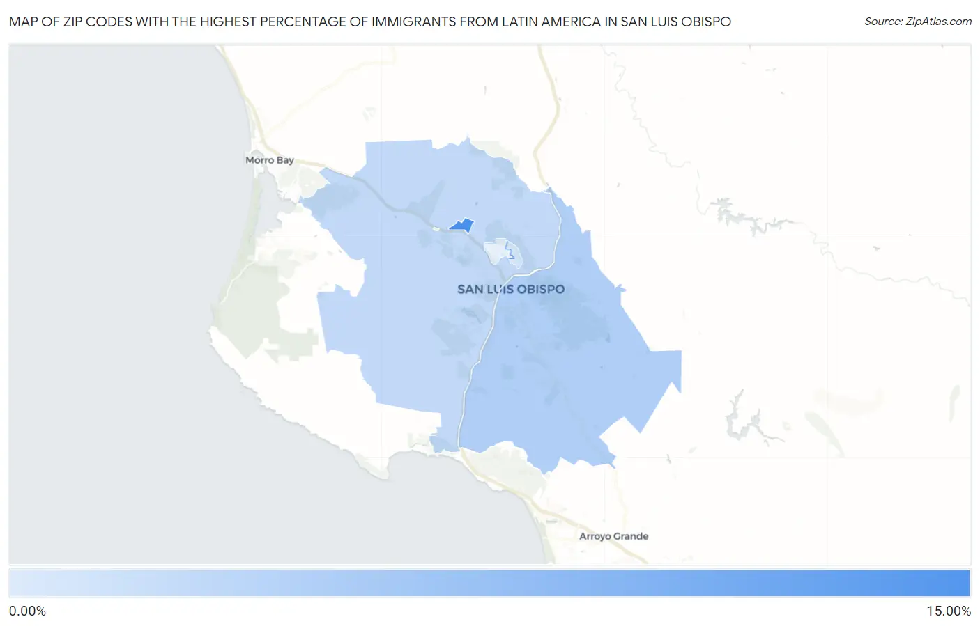 Zip Codes with the Highest Percentage of Immigrants from Latin America in San Luis Obispo Map