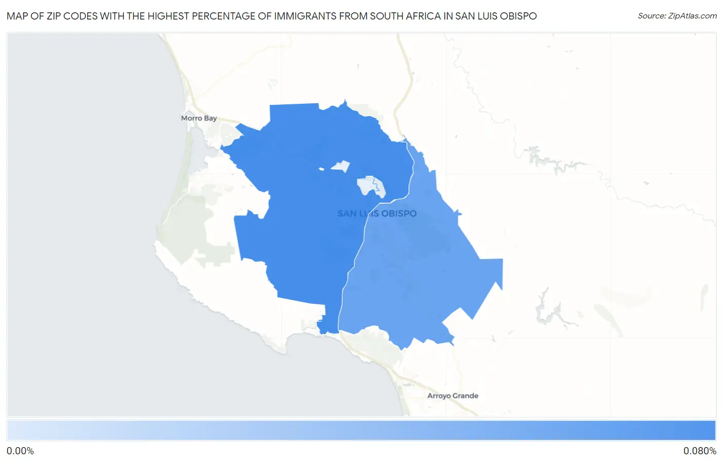 Zip Codes with the Highest Percentage of Immigrants from South Africa in San Luis Obispo Map