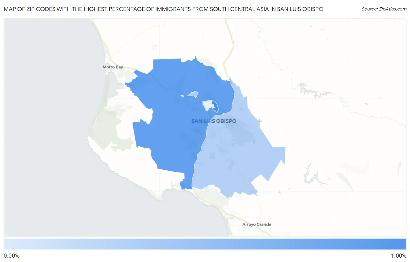 Zip Codes with the Highest Percentage of Immigrants from South Central Asia in San Luis Obispo Map