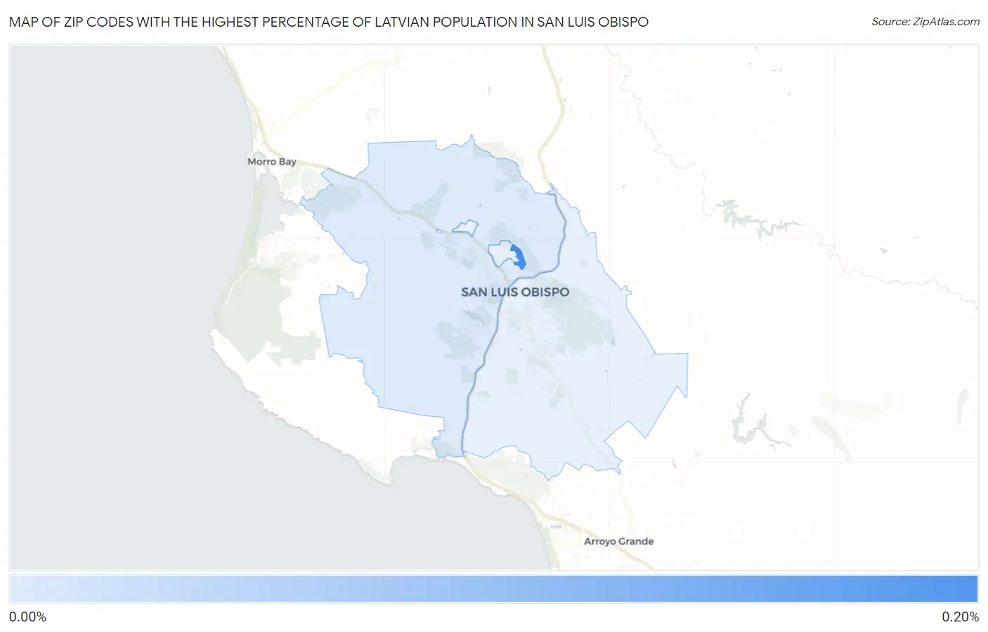 Zip Codes with the Highest Percentage of Latvian Population in San Luis Obispo Map