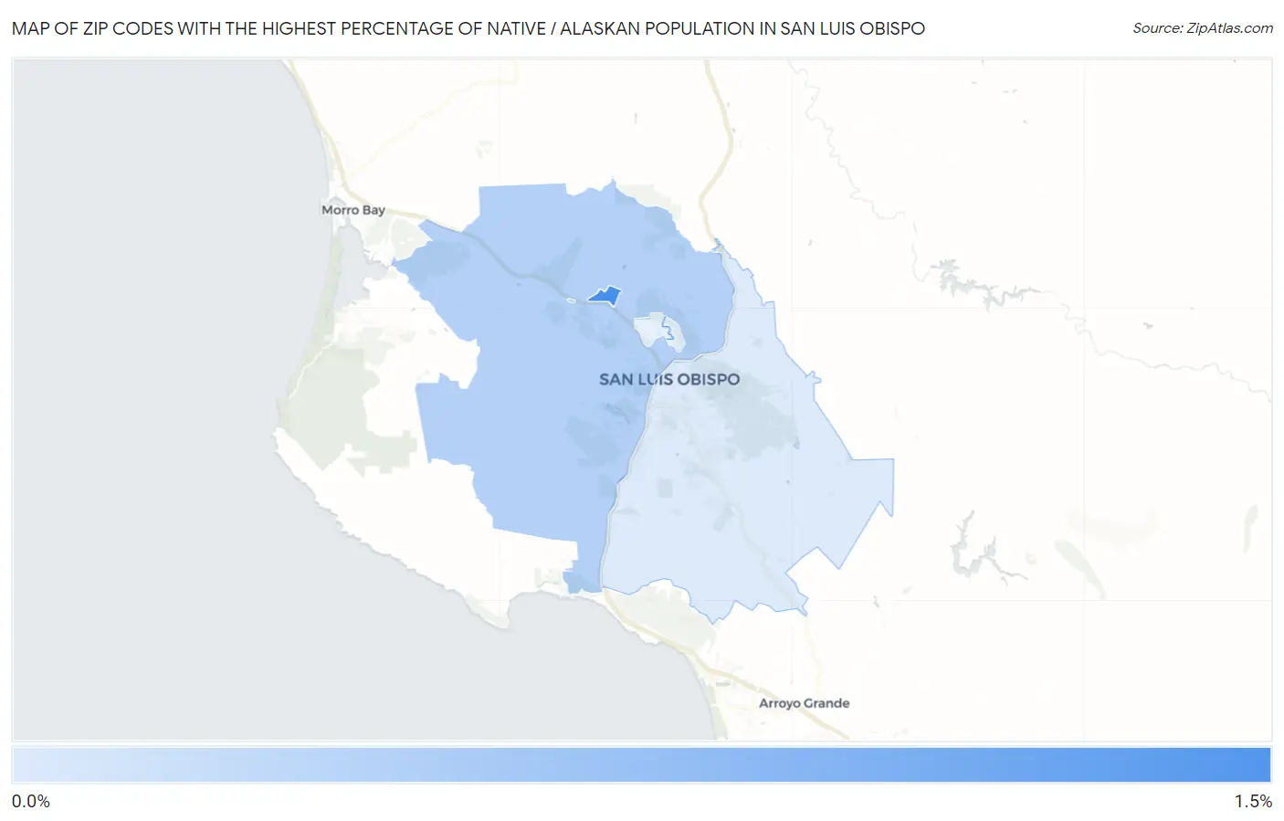 Zip Codes with the Highest Percentage of Native / Alaskan Population in San Luis Obispo Map