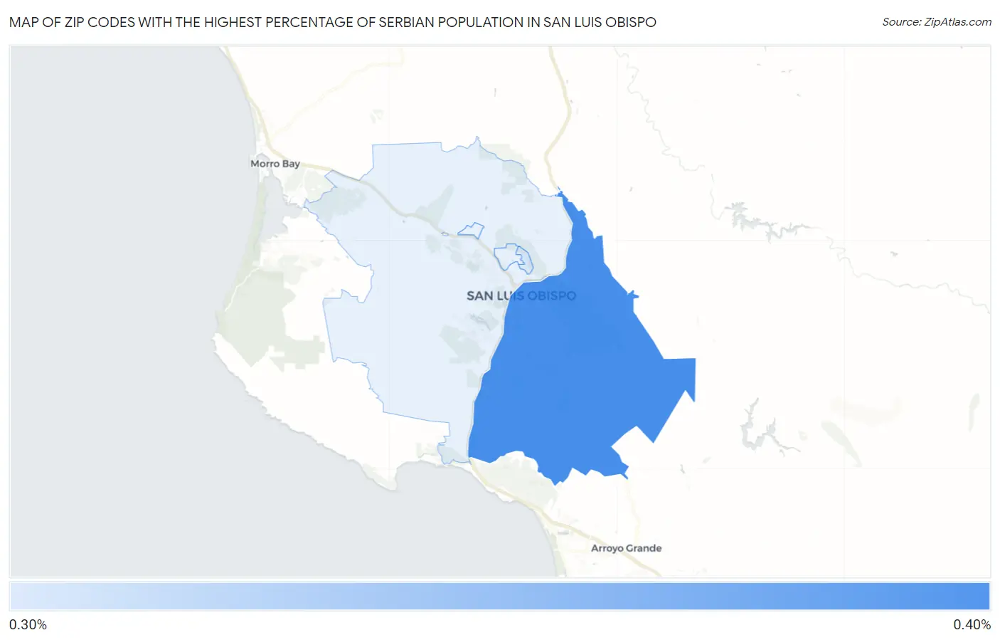 Zip Codes with the Highest Percentage of Serbian Population in San Luis Obispo Map