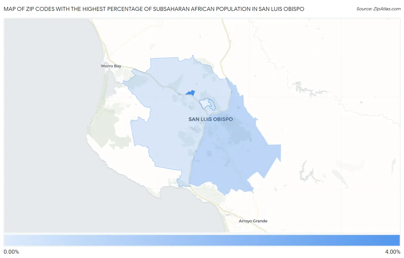 Zip Codes with the Highest Percentage of Subsaharan African Population in San Luis Obispo Map