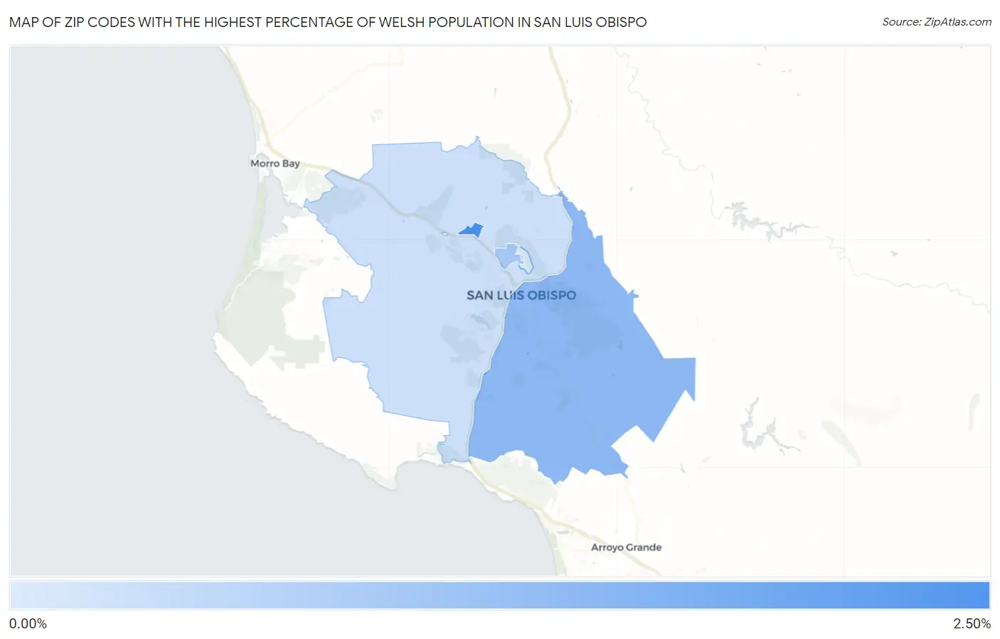 Zip Codes with the Highest Percentage of Welsh Population in San Luis Obispo Map