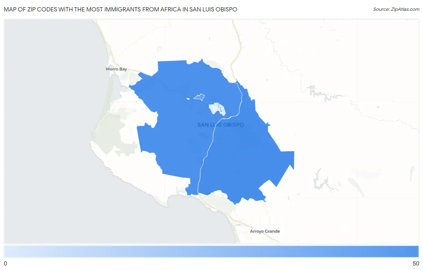 Zip Codes with the Most Immigrants from Africa in San Luis Obispo Map