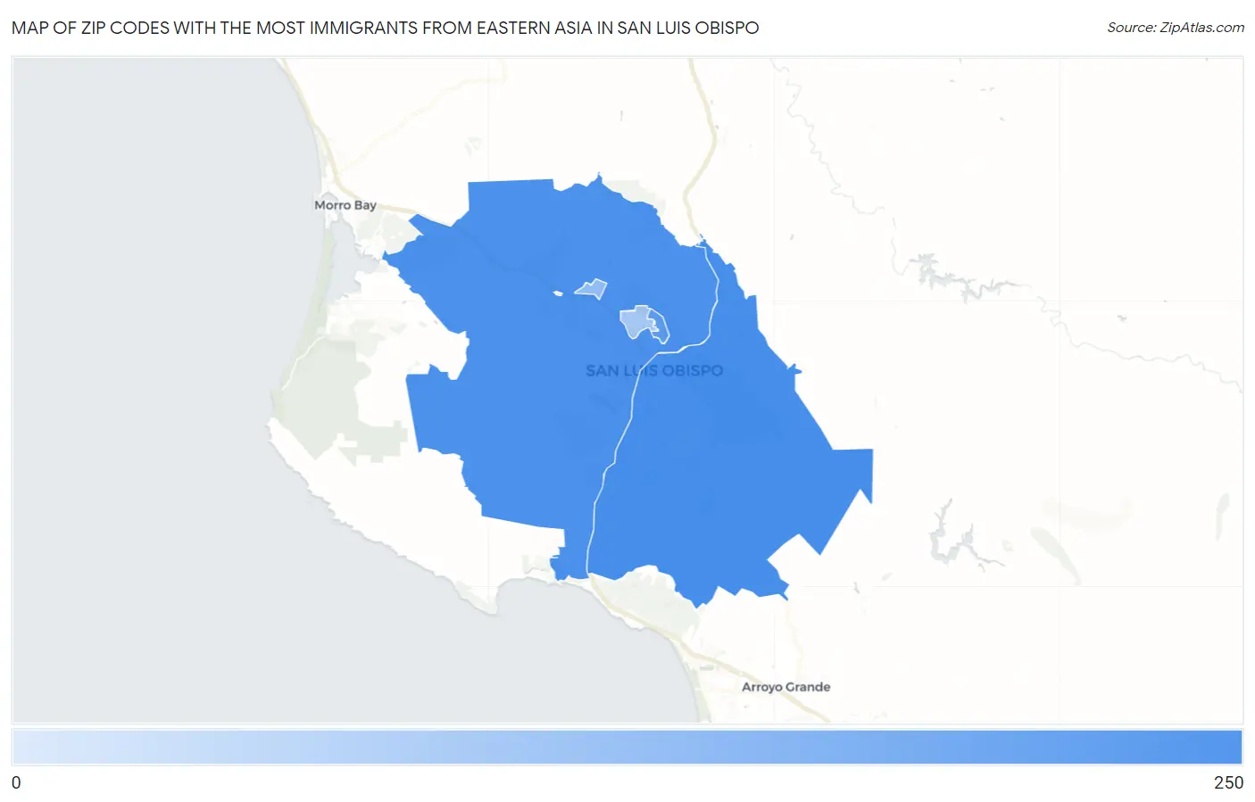 Zip Codes with the Most Immigrants from Eastern Asia in San Luis Obispo Map