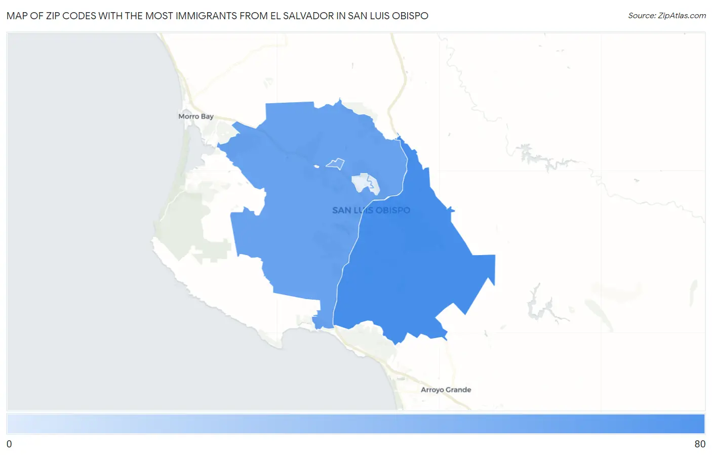 Zip Codes with the Most Immigrants from El Salvador in San Luis Obispo Map