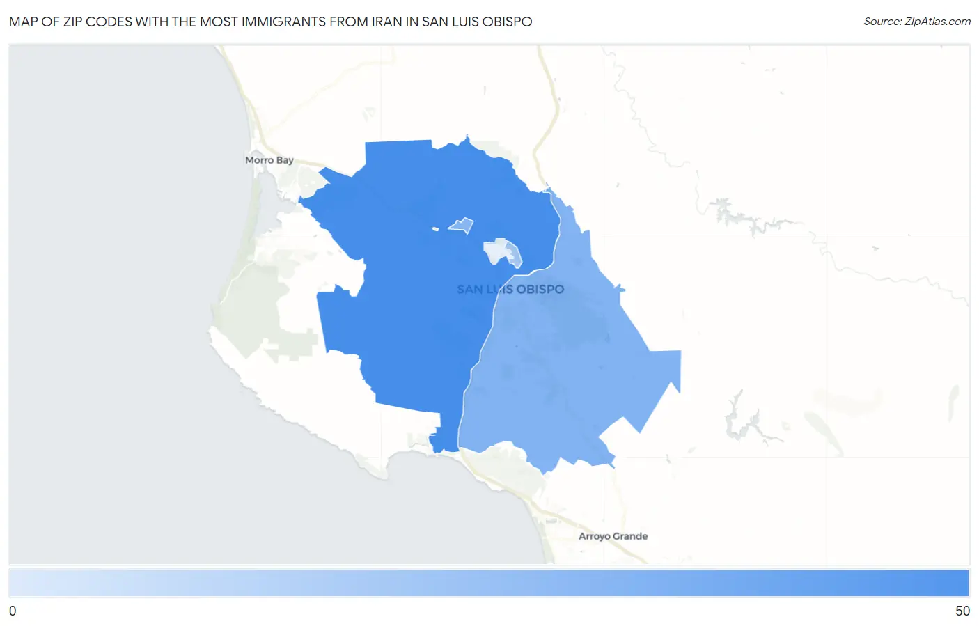 Zip Codes with the Most Immigrants from Iran in San Luis Obispo Map