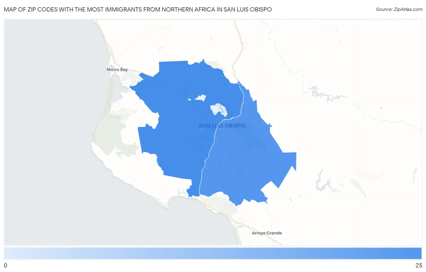 Zip Codes with the Most Immigrants from Northern Africa in San Luis Obispo Map