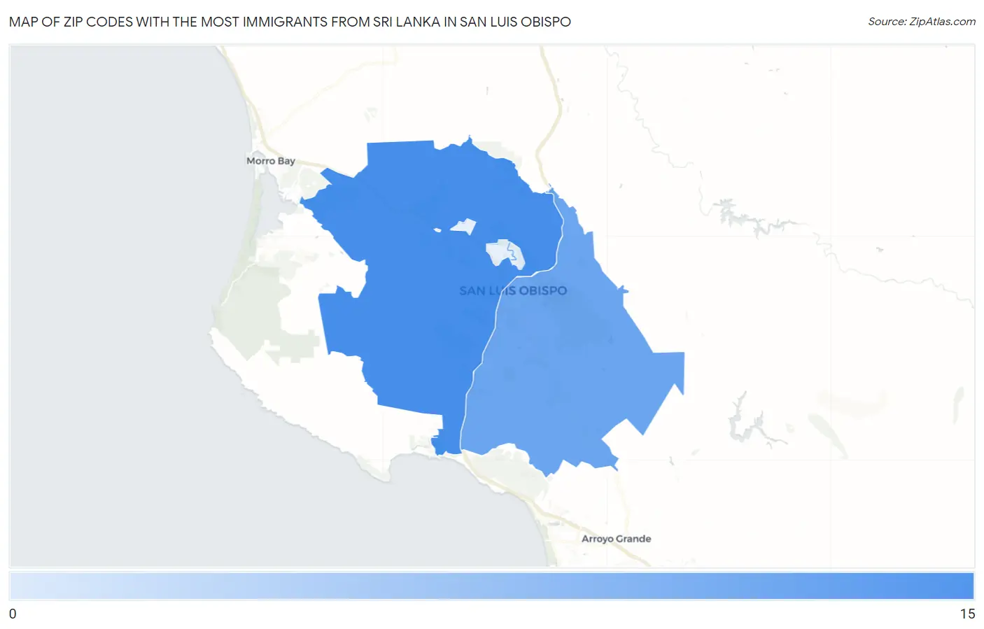 Zip Codes with the Most Immigrants from Sri Lanka in San Luis Obispo Map