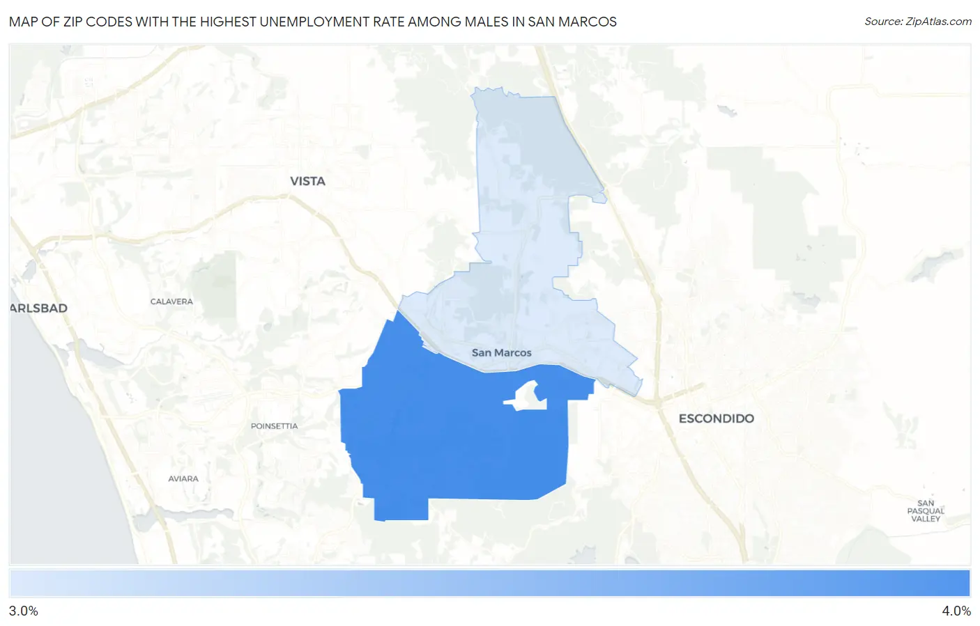 Zip Codes with the Highest Unemployment Rate Among Males in San Marcos Map