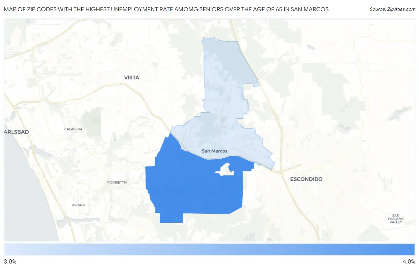 Zip Codes with the Highest Unemployment Rate Amomg Seniors Over the Age of 65 in San Marcos Map